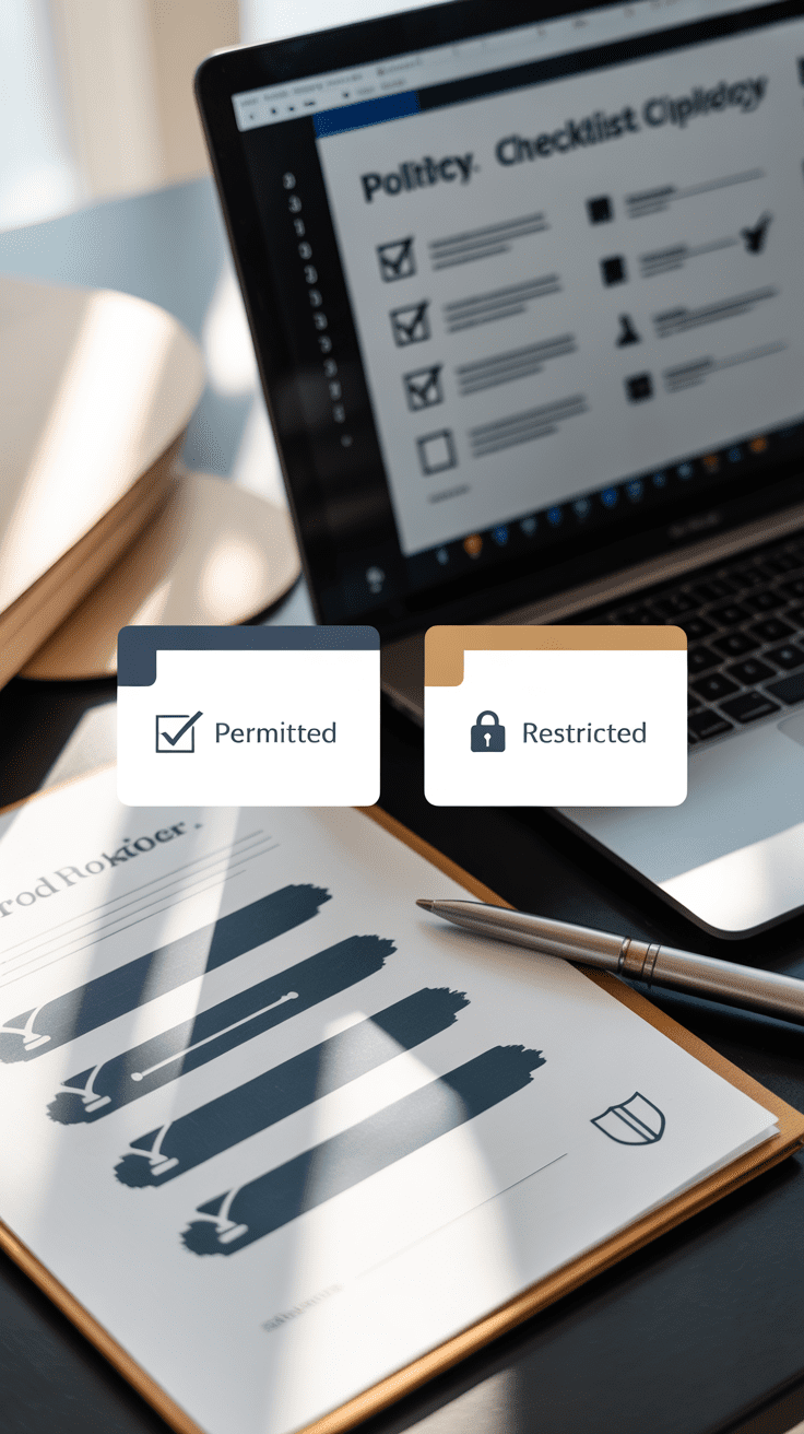 Compliance review desk with redacted document and permitted vs restricted folders illustrating client data rules before an advisor transition.
