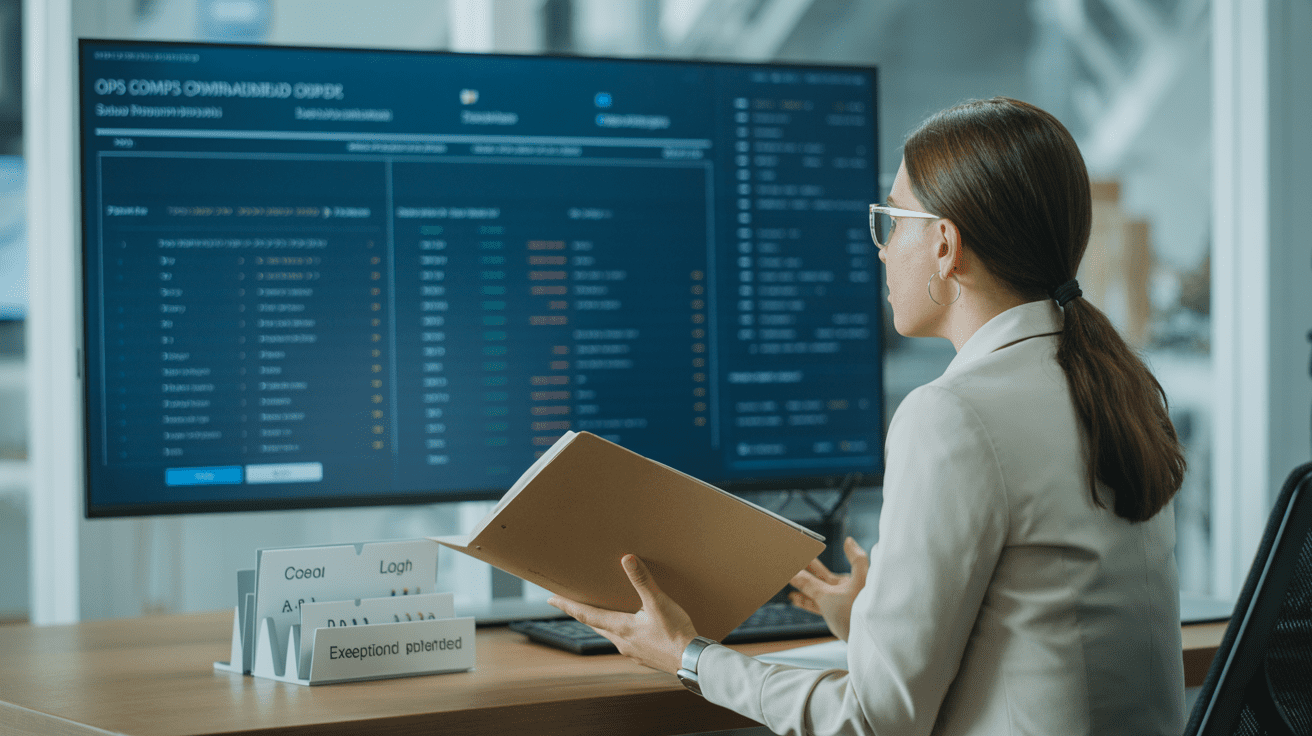 Operations team monitoring account transfer tracking and exception management in a modern office command center.