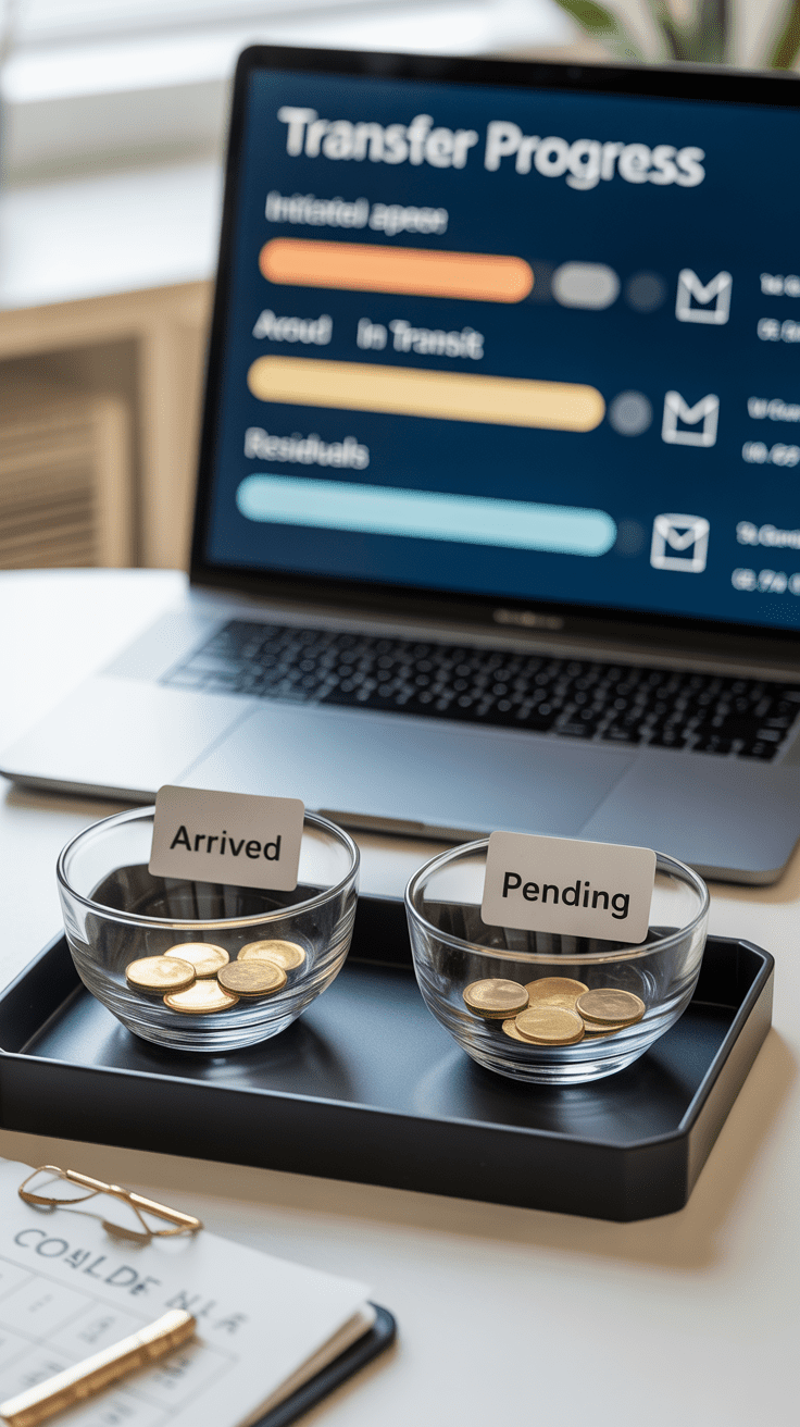 Transfer progress dashboard with assets split into arrived and pending trays illustrating why advisor assets don’t always transfer all at once.