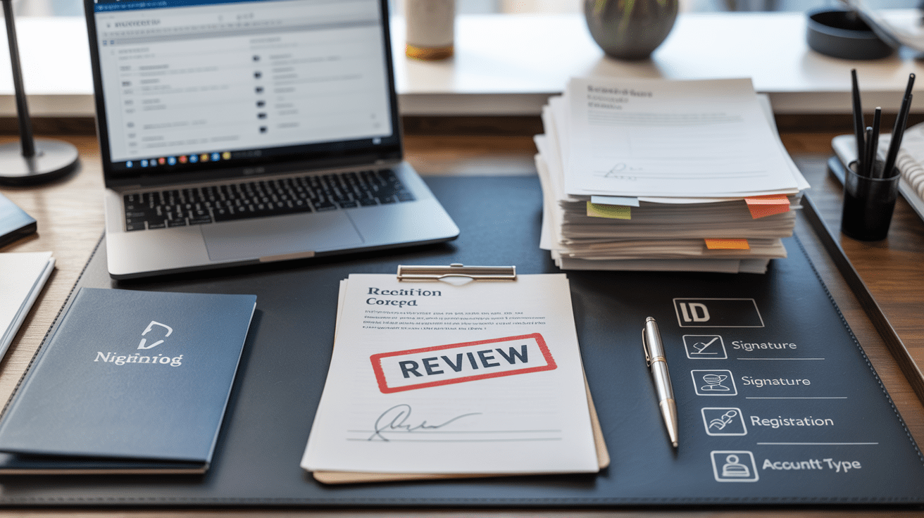 Operations desk with paperwork under review and checklist workflow illustrating why advisor transfers get rejected, delayed, or marked NIGO.